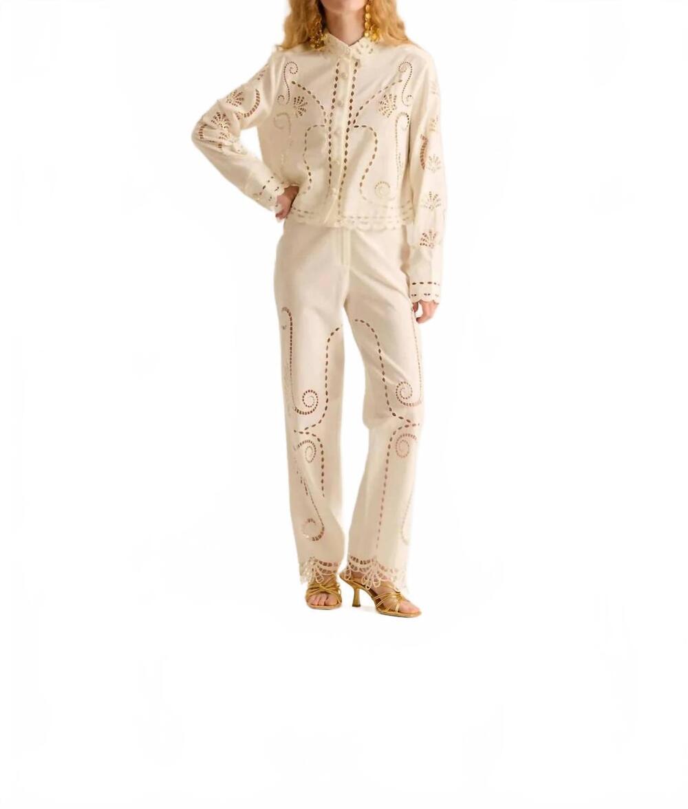 NEW CAROLINA K olivia embroidery straight pants in off white